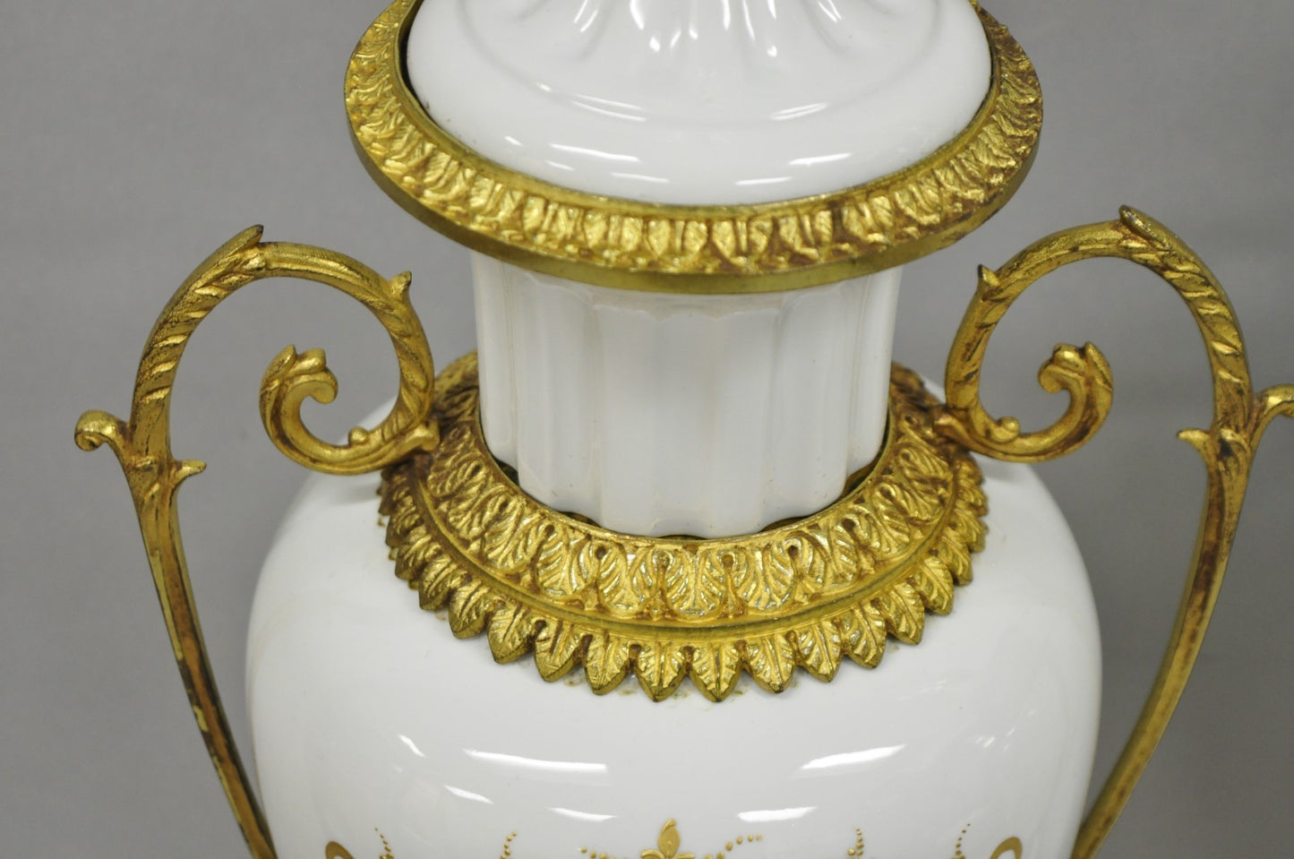 Antique French Louis XV Hand-Painted Porcelain Urn Bronze Table Lamps - a Pair
