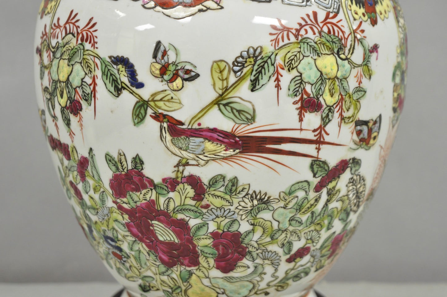 Vintage Oriental Porcelain Chinese Ginger Jar Vase Brass Chinoiserie Table Lamp