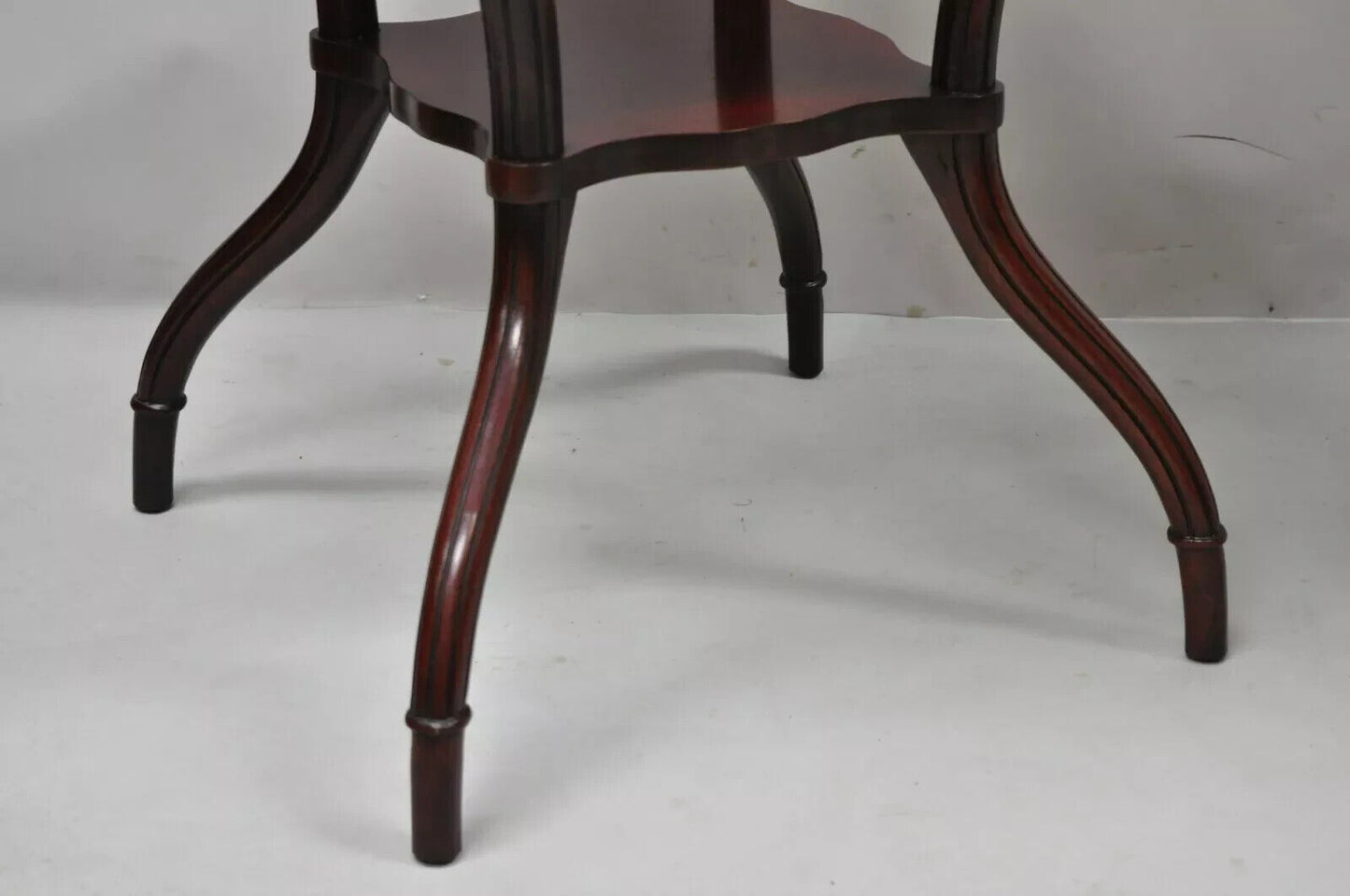 Vintage French Regency Style Red Leather Top Mahogany Lamp End Tables - a Pair