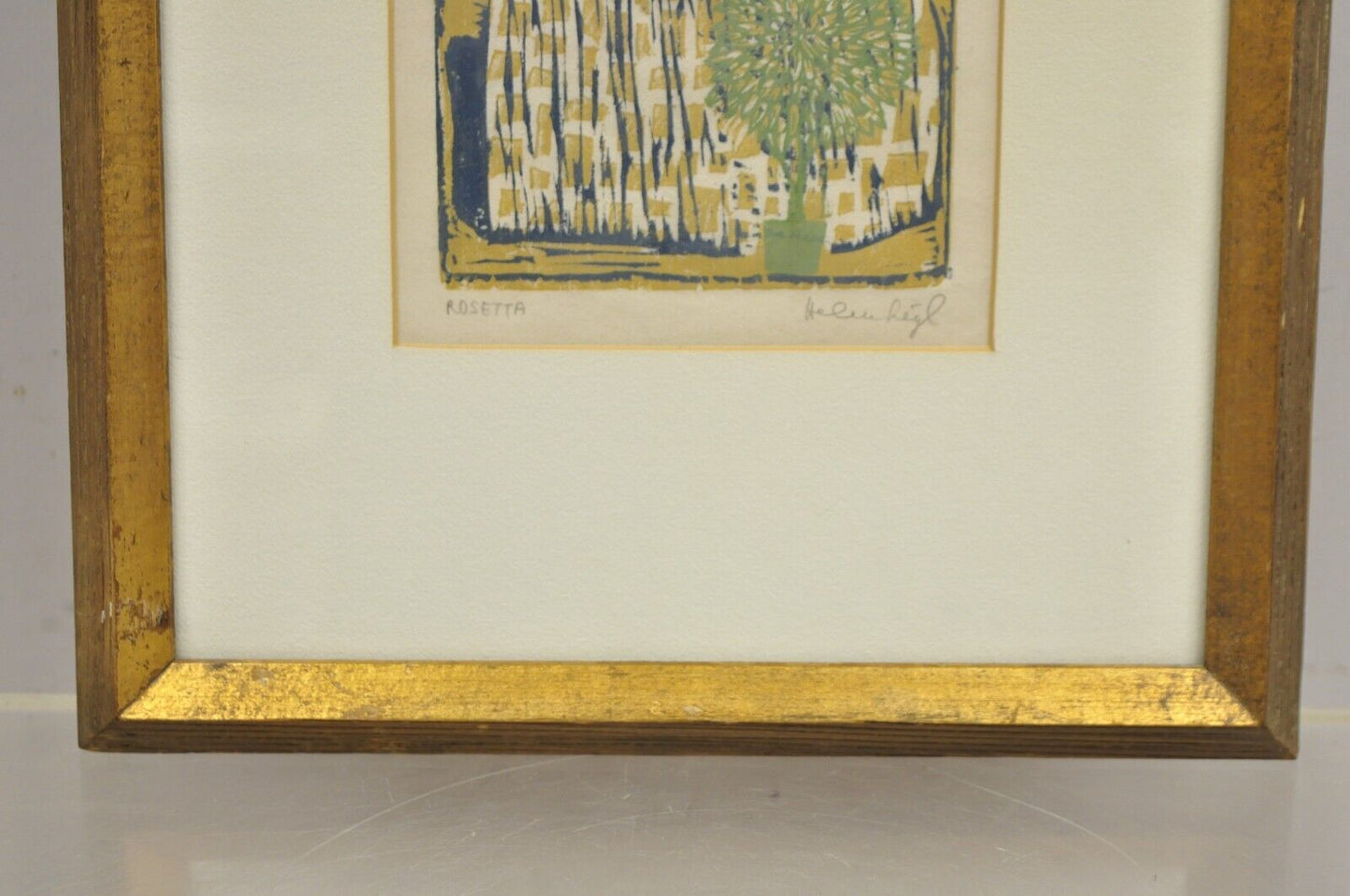 Vintage Helen Siegl "Young Girl" 1950s Woodcut Print Framed Mid Century Art