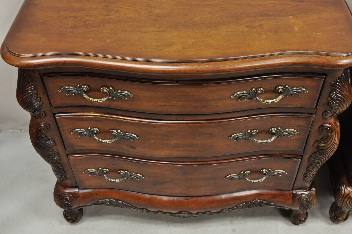 Lane French Provincial Cherry Wood Three Drawer Bed Side Chest Nightstand - Pair