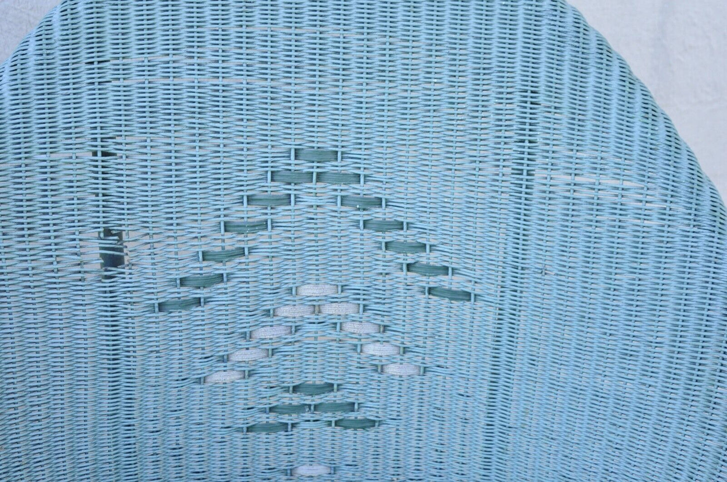 Victorian Blue Green Woven Wicker Sunroom Sofa Rocking Chair Lounge Chair 3 Pcs