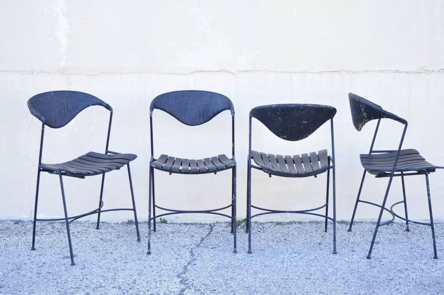 Arthur Umanoff Mid Century Modern Rattan Wrought Iron Dining Chairs - Set of 4