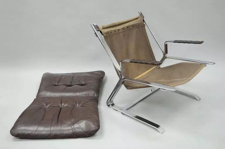 Elsa & Nordahl Solheim for Rykkin Pirate Brown Leather & Chrome Lounge Chair