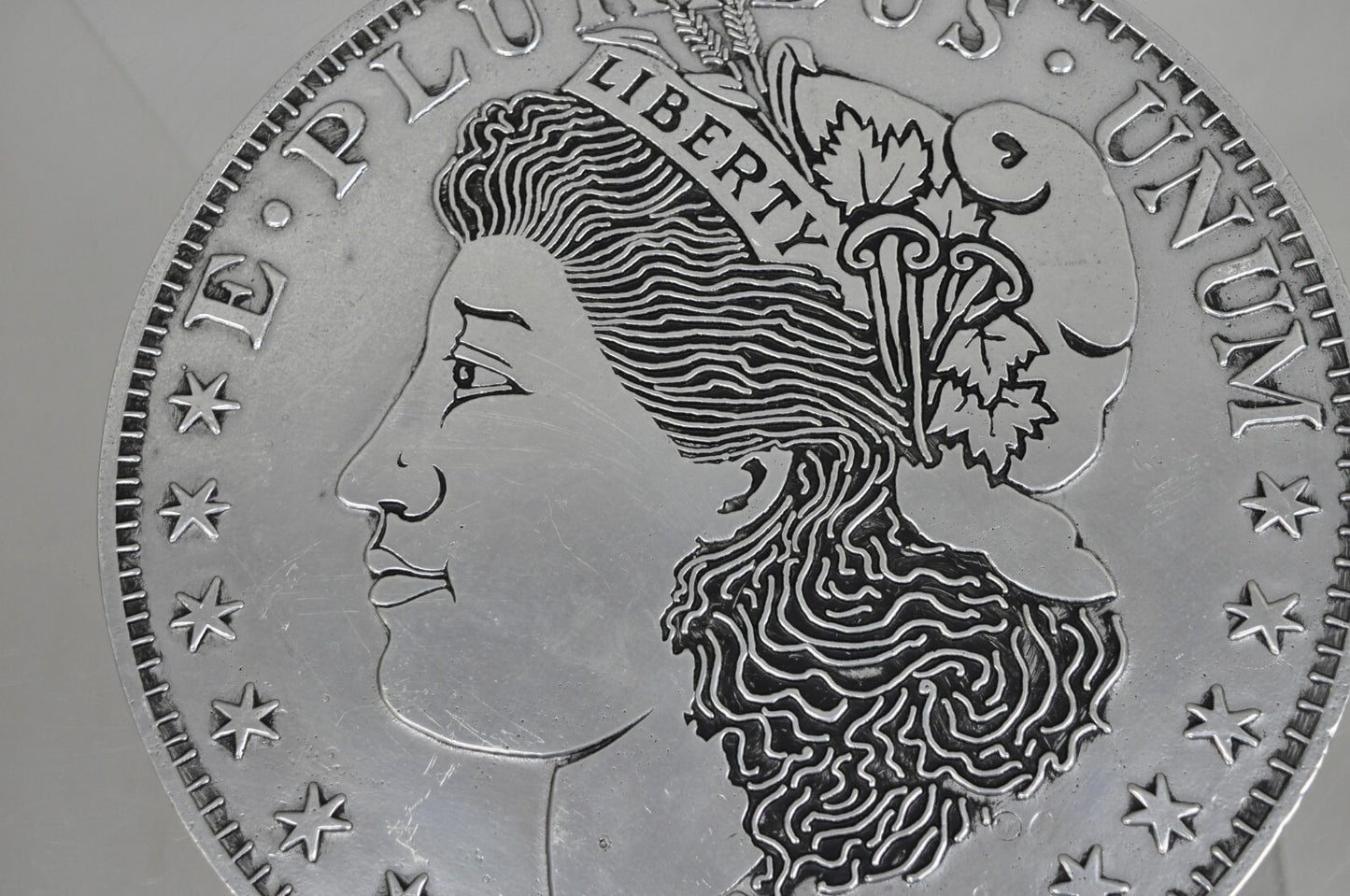Vintage 1878 Morgan Silver Dollar 12" Pewter Trivet or Wall Hanging Plaque USA