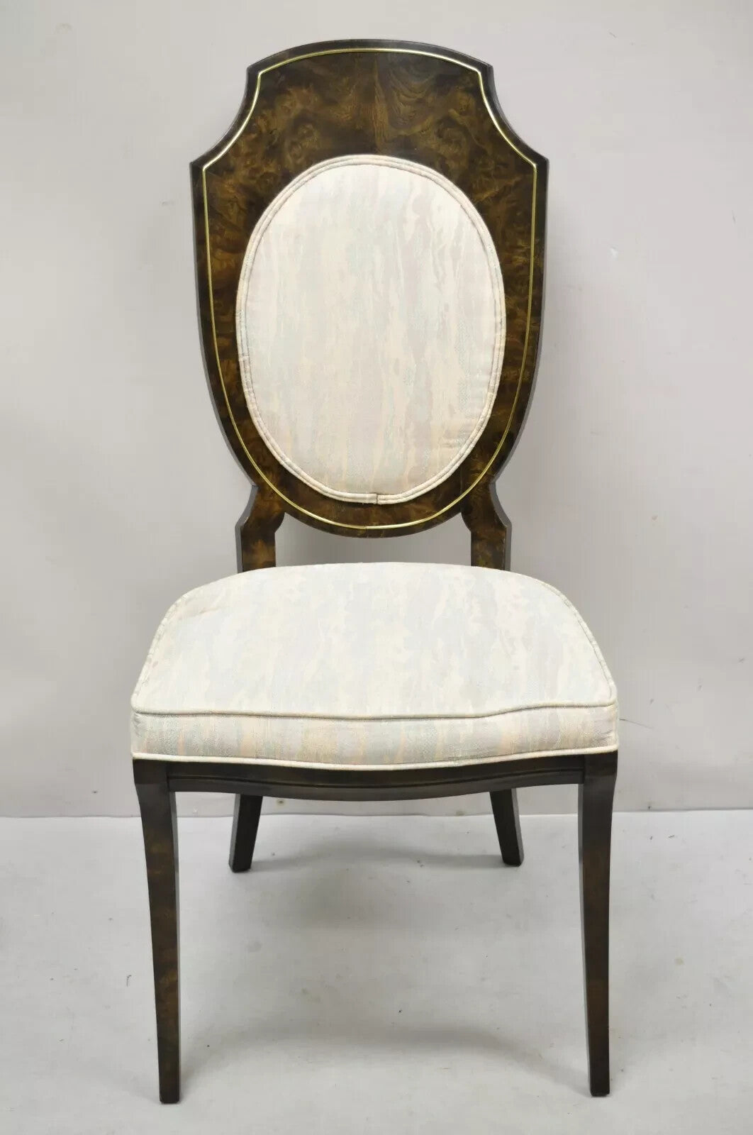 Mastercraft Modern Amboyna Wood Brass Trim Oval Back Dining Chairs - Set of 4