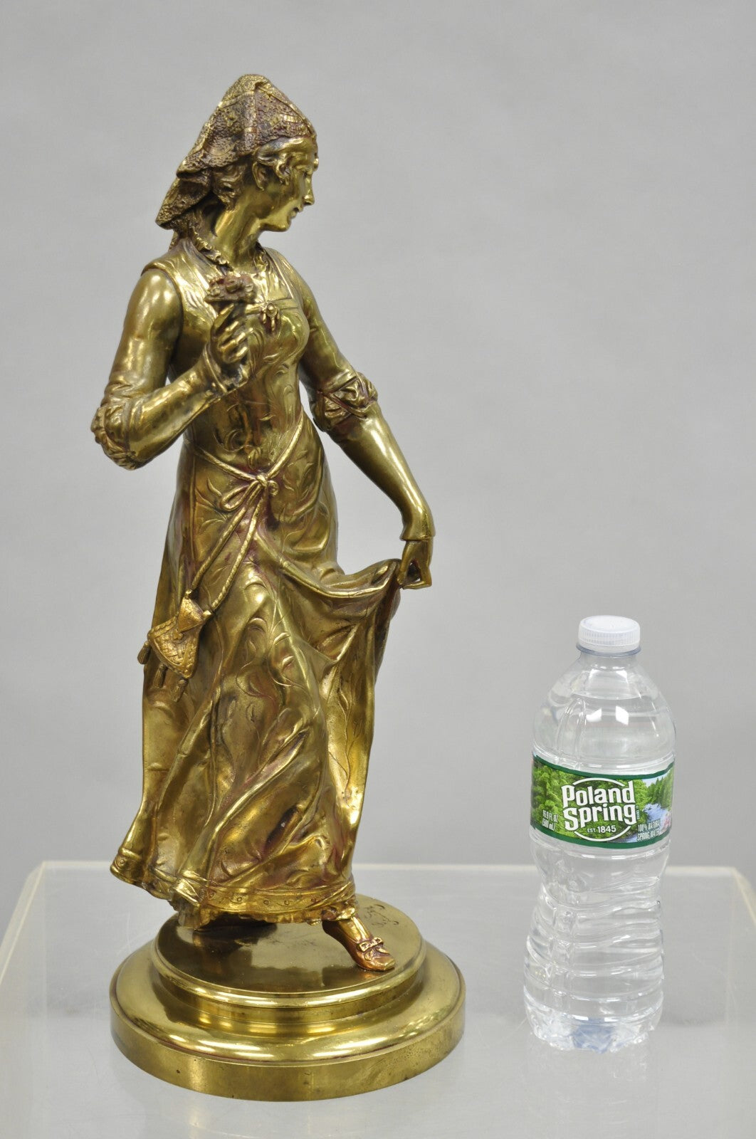 Antique French Victorian 18" Bronze Maiden Sculpture after Adrien Etienne Gaudez