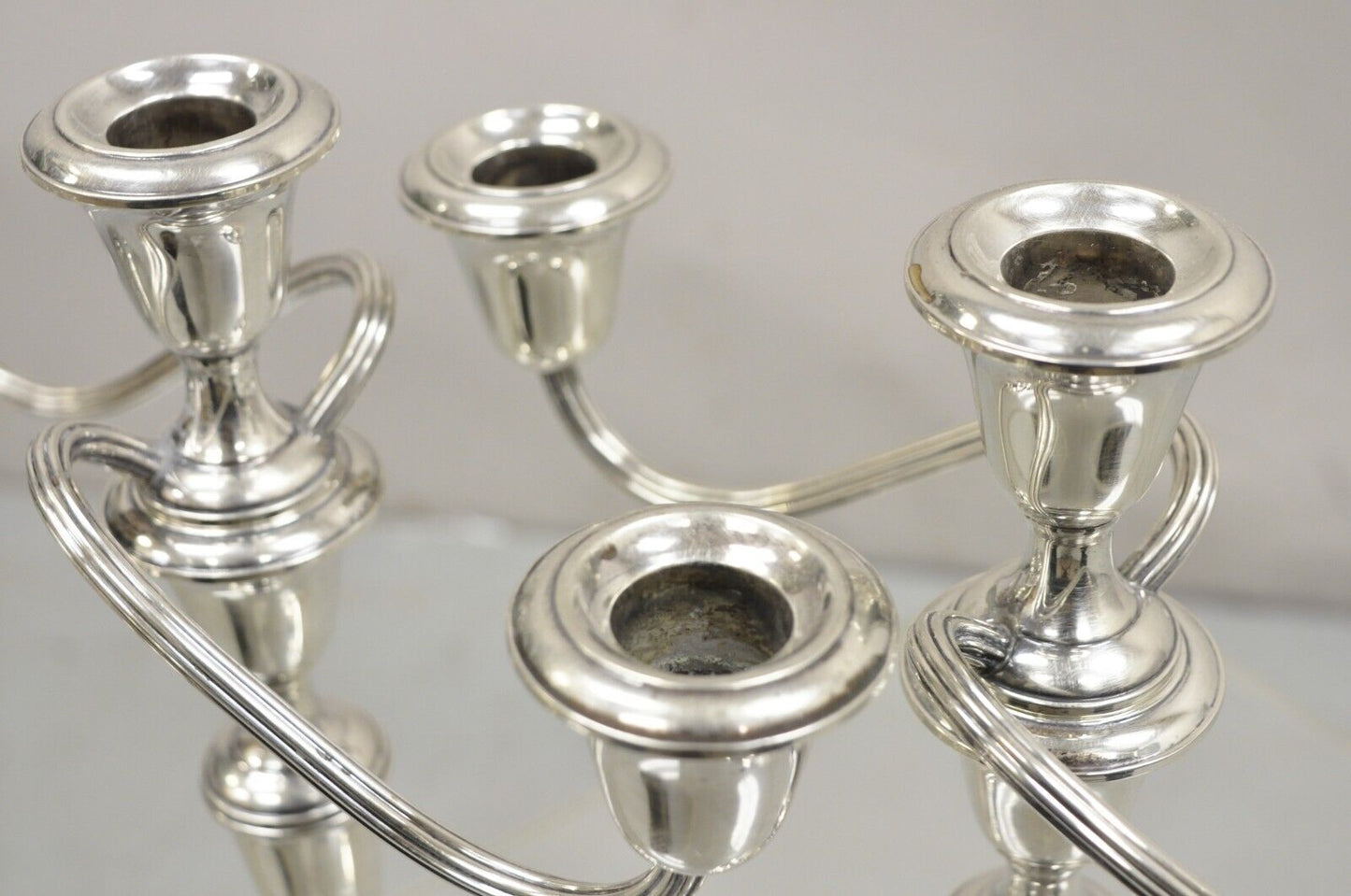 Gorham 808/1 Weighted Sterling Silver 3 Light Candlestick Candle - a Pair