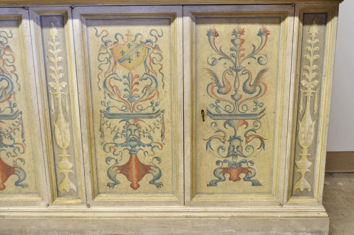 Trouvailles Italian Provincial Country Painted Large Cupboard Cabinet Hutch