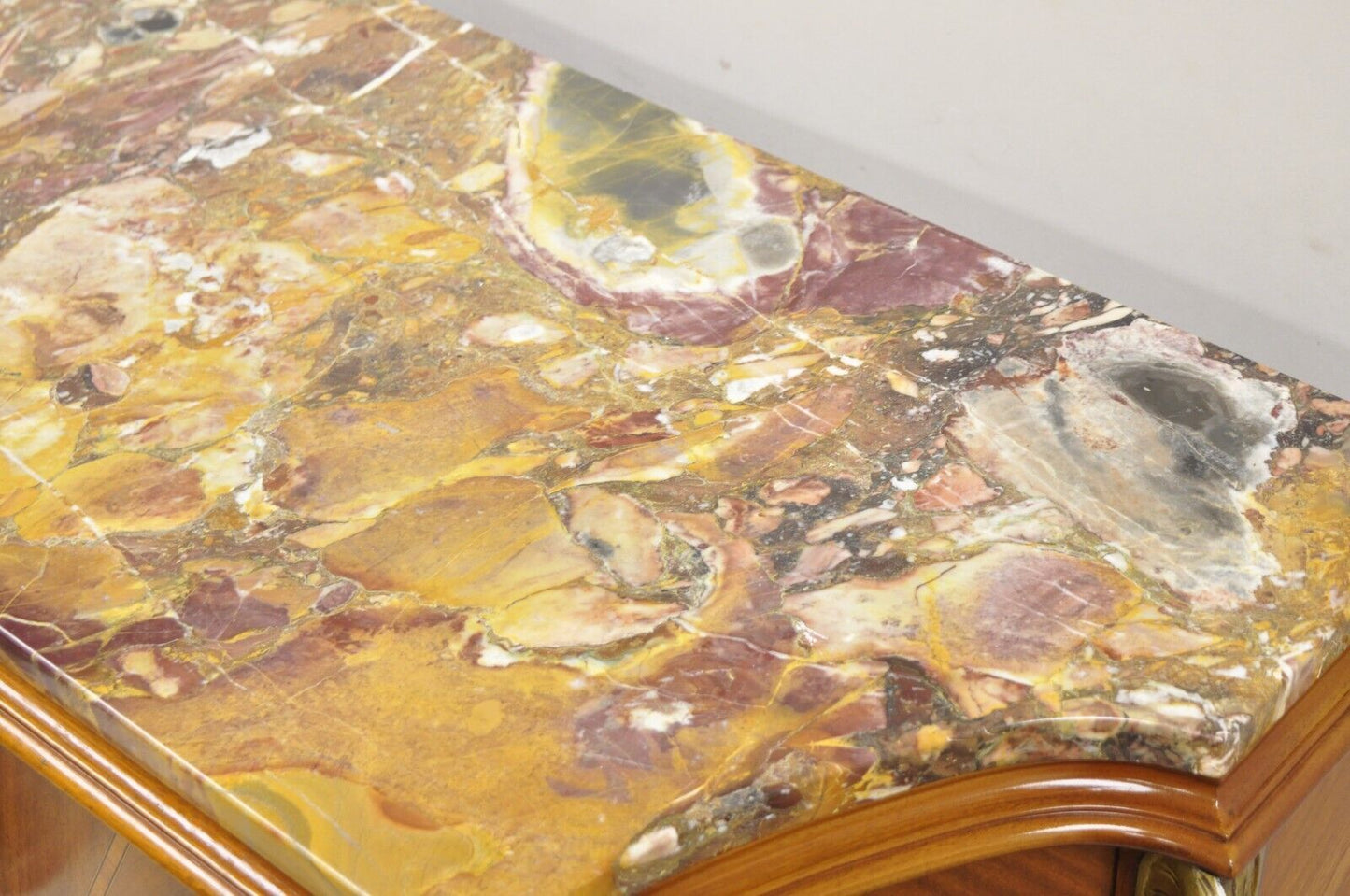 Antique French Louis XVI Style Marble Top Satinwood Tall Chest Dresser w/ Swans