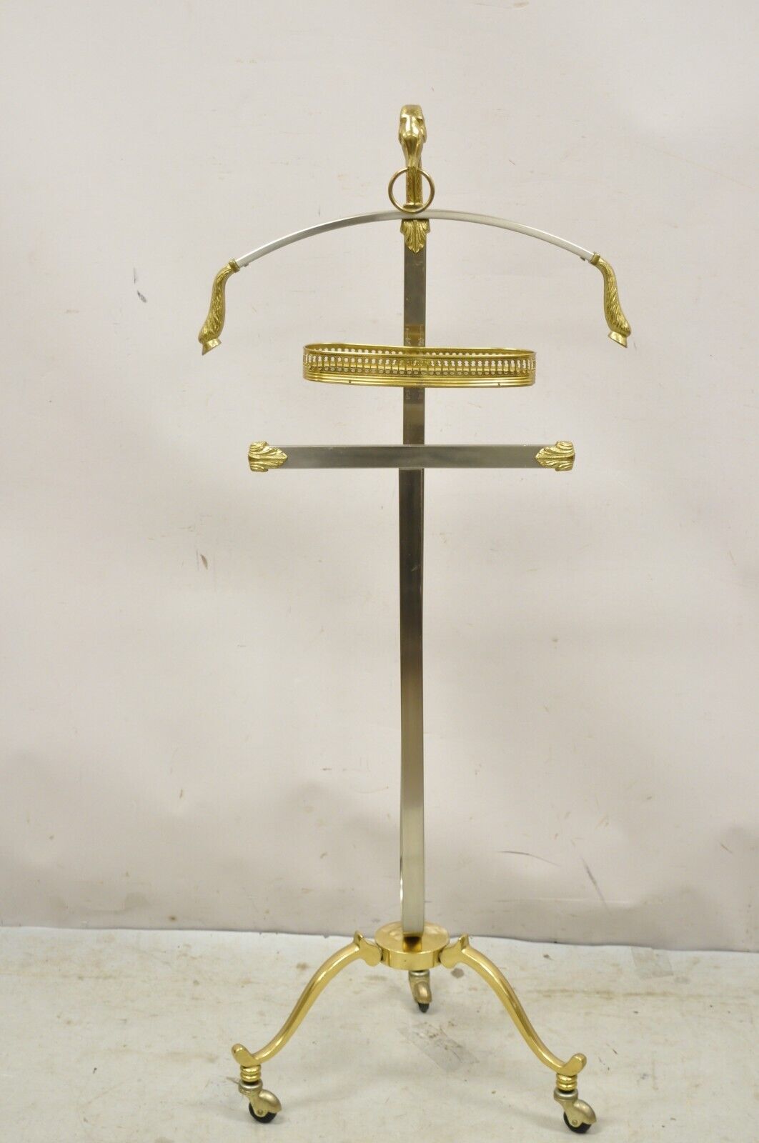 Vintage Italian Brass and Brushed Steel Rams Head & Hoof Clothing Valet