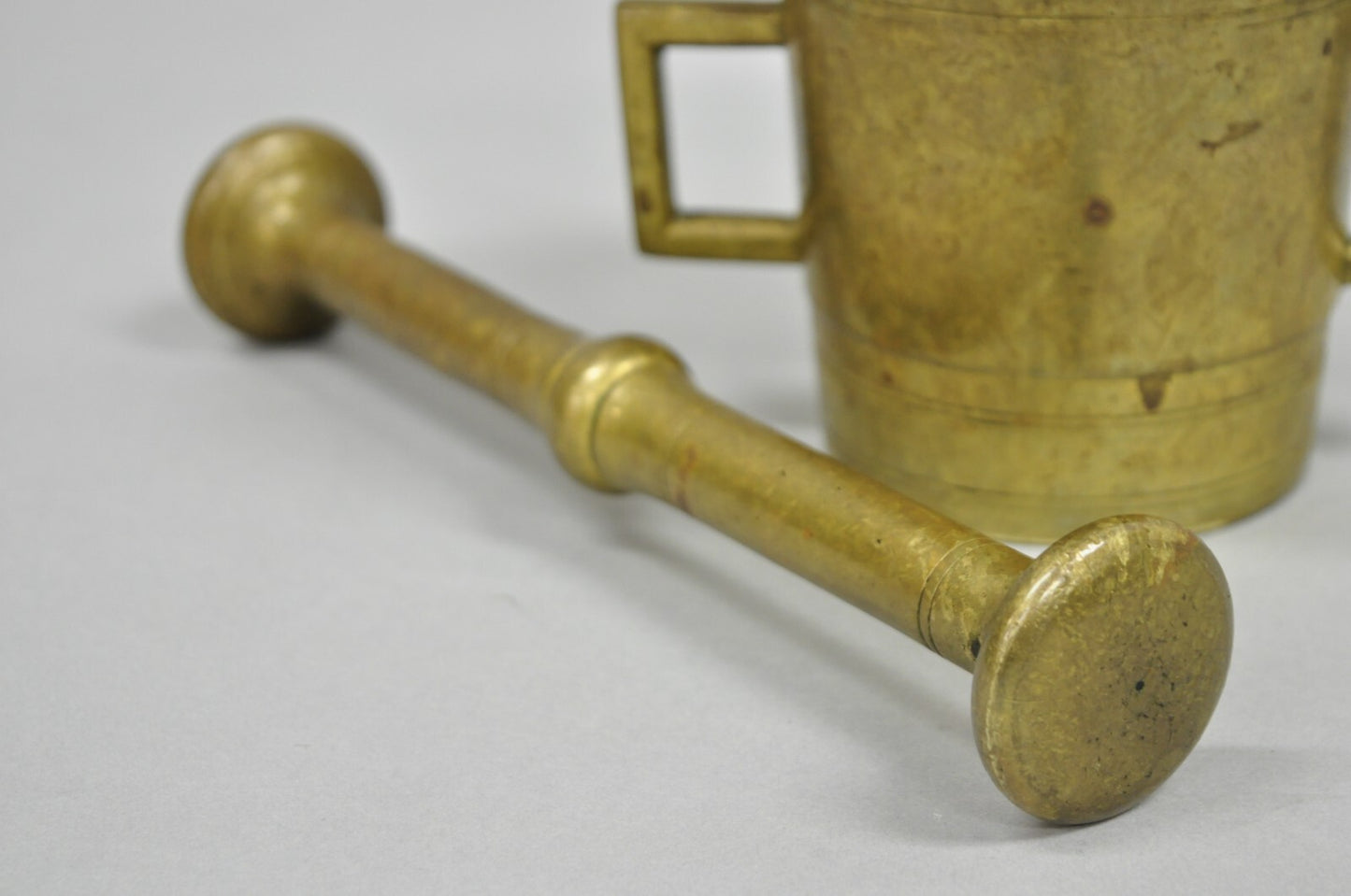 Antique Solid Bronze Brass Large German Apothecary Mortar with Pestle - 2 Pcs