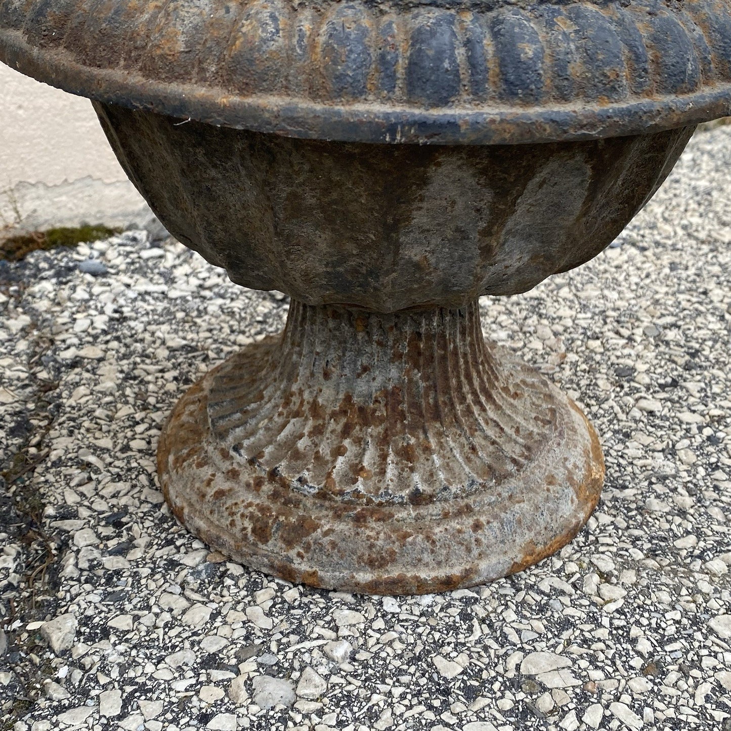 Antique French Empire Style Small 12" Cast Iron Urn Garden Planter Pots - Pair