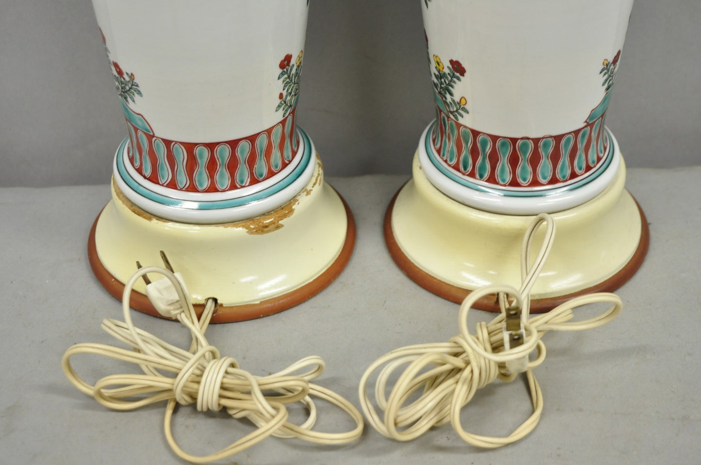 Vintage Chinoiserie Chinese Porcelain Jardinière Vase Flower Table Lamps - Pair