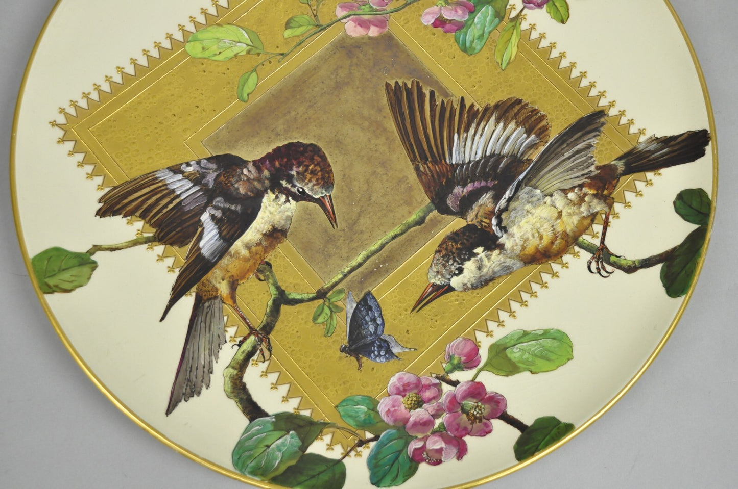 Antique Montereau B&Cie Faience French Porcelain Hand Painted Bird Charger Plate