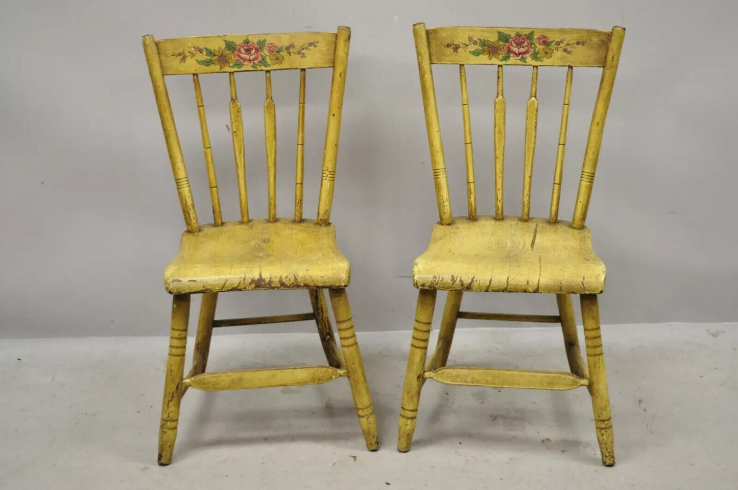 Frederick Loeser & Co Yellow Primitive Hitchcock Style Side Chairs - Pair (B)
