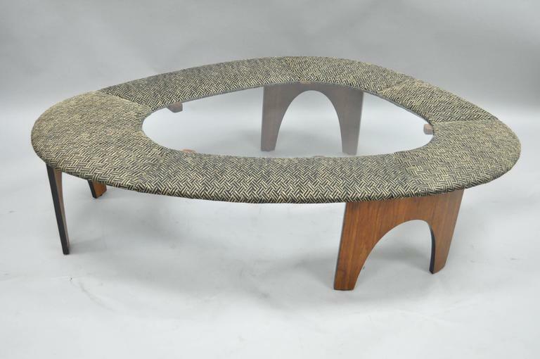 Henry P Glass Intimate Island Suite Walnut Upholstered Mid Century Coffee Table