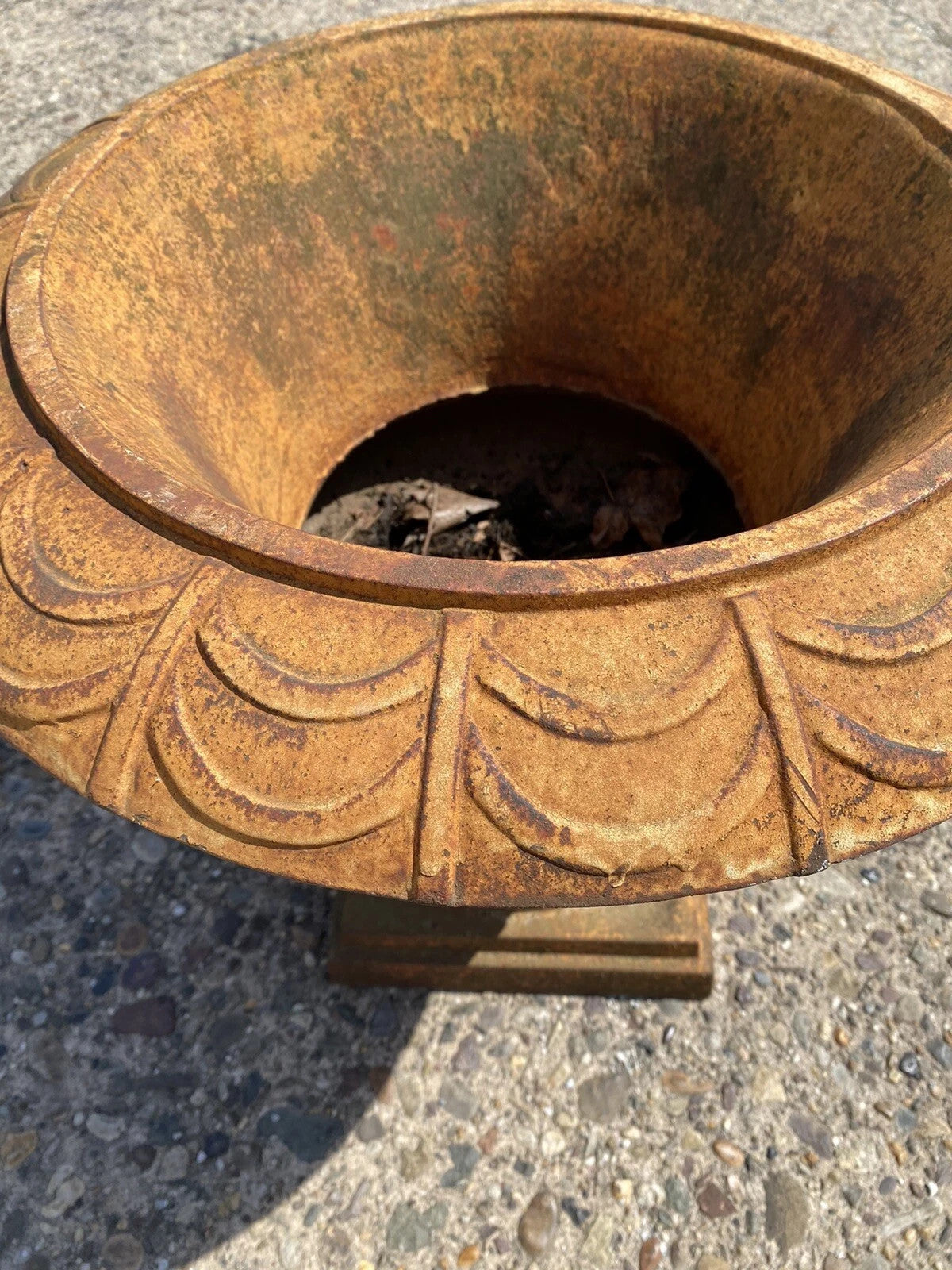 Vintage French Art Deco Cast Iron 20" Brown Campana Urn Outdoor Garden Planter