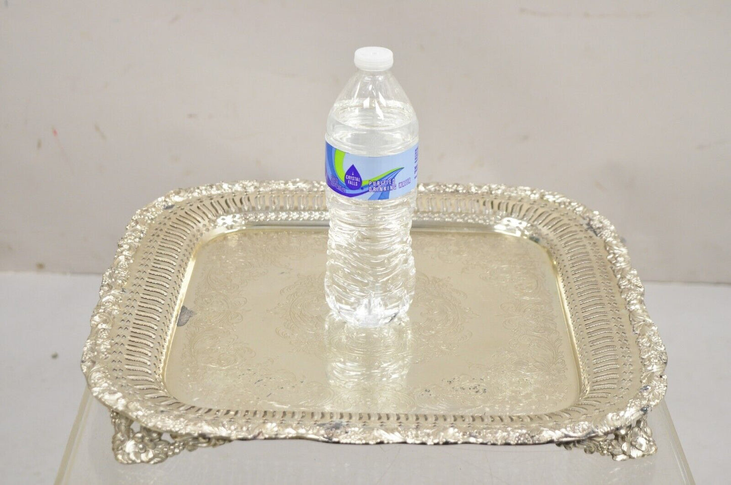 Vintage English Victorian Silver Plated Reticulated Square Serving Platter Tray