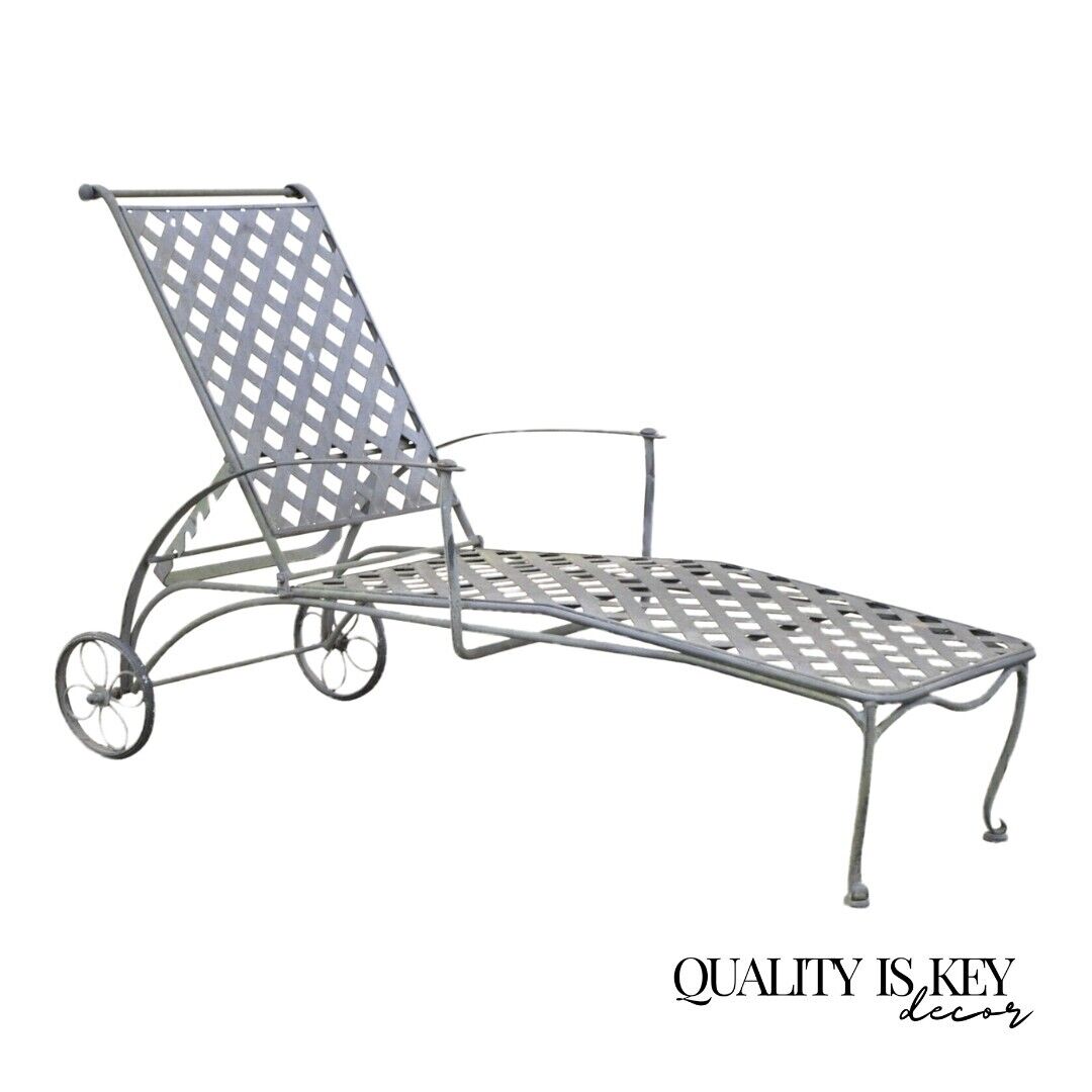 Woodard Maddox Black Wrought Iron Adjustable Pool Patio Chaise Lounge Chair