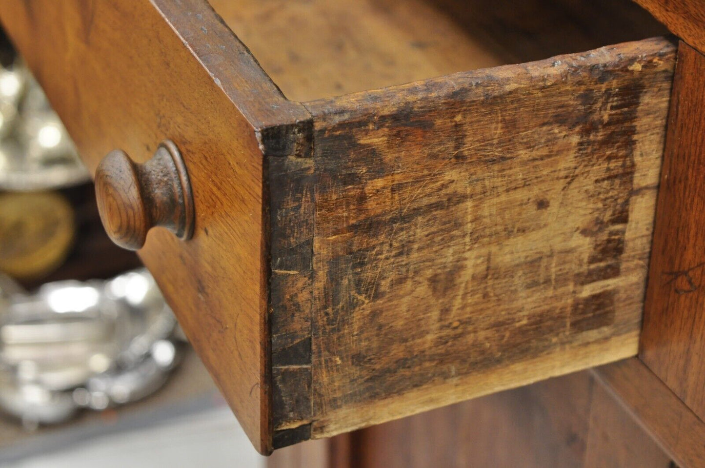 Antique American Colonial Primitive Mahogany 2 Drawer Jelly Cupboard Cabinet