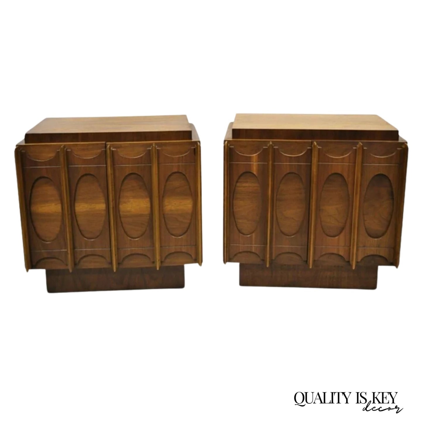 Vintage Mid Century Modern Sculpted Walnut Nightstand Cabinets by Tobago - Pair