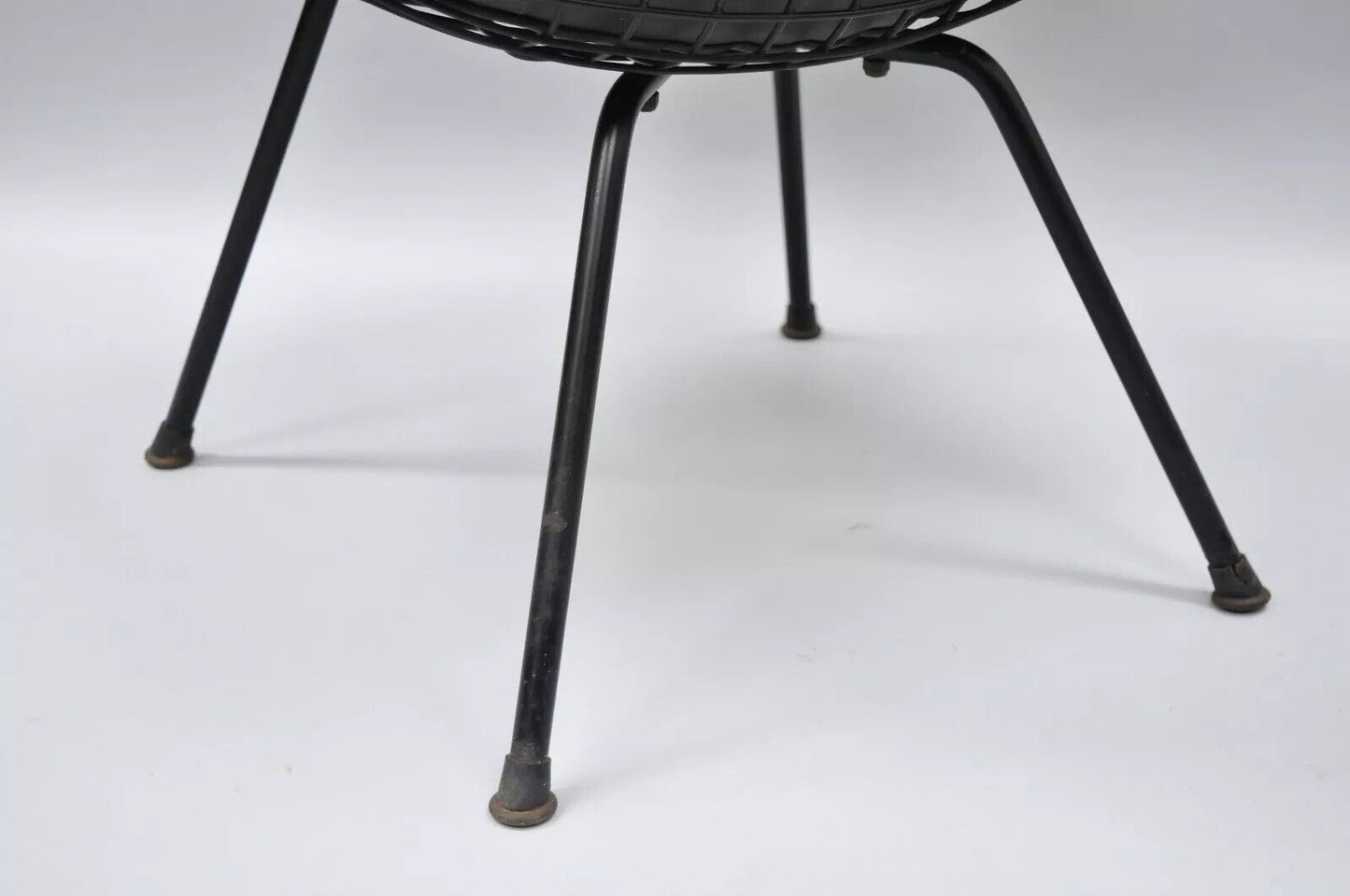 Vintage Herman Miller Eames DKX Black Upholstered Padded Vinyl Wire Frame Chair