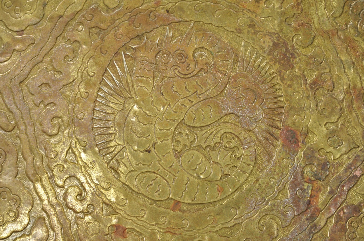 Antique Chinoiserie Oak Barley Twist Chinese Brass Dragon Side Table by Ferguson