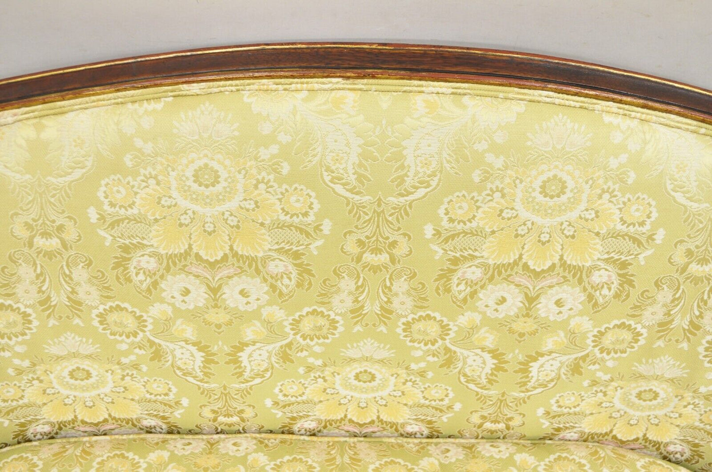 Vintage French Hollywood Regency Barrel Back Upholstered Loveseat Settee Sofa
