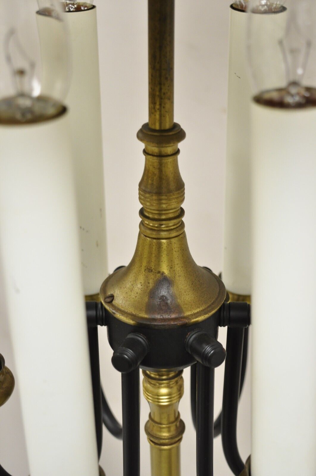 French Regency Tall Brass Candelabra Bouillotte Desk Lamp w/ Tole Metal Shade