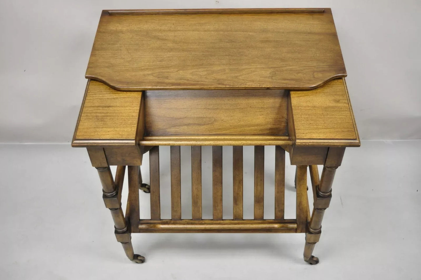 Vintage Brandt Flip Top Piano Style Small Cherry Wood Writing Desk Console Table