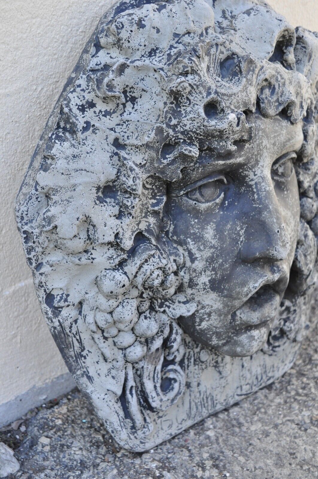 Cast Concrete Cement Figural Wall Hanging Bacchus Face Garden Sculpture Plaque