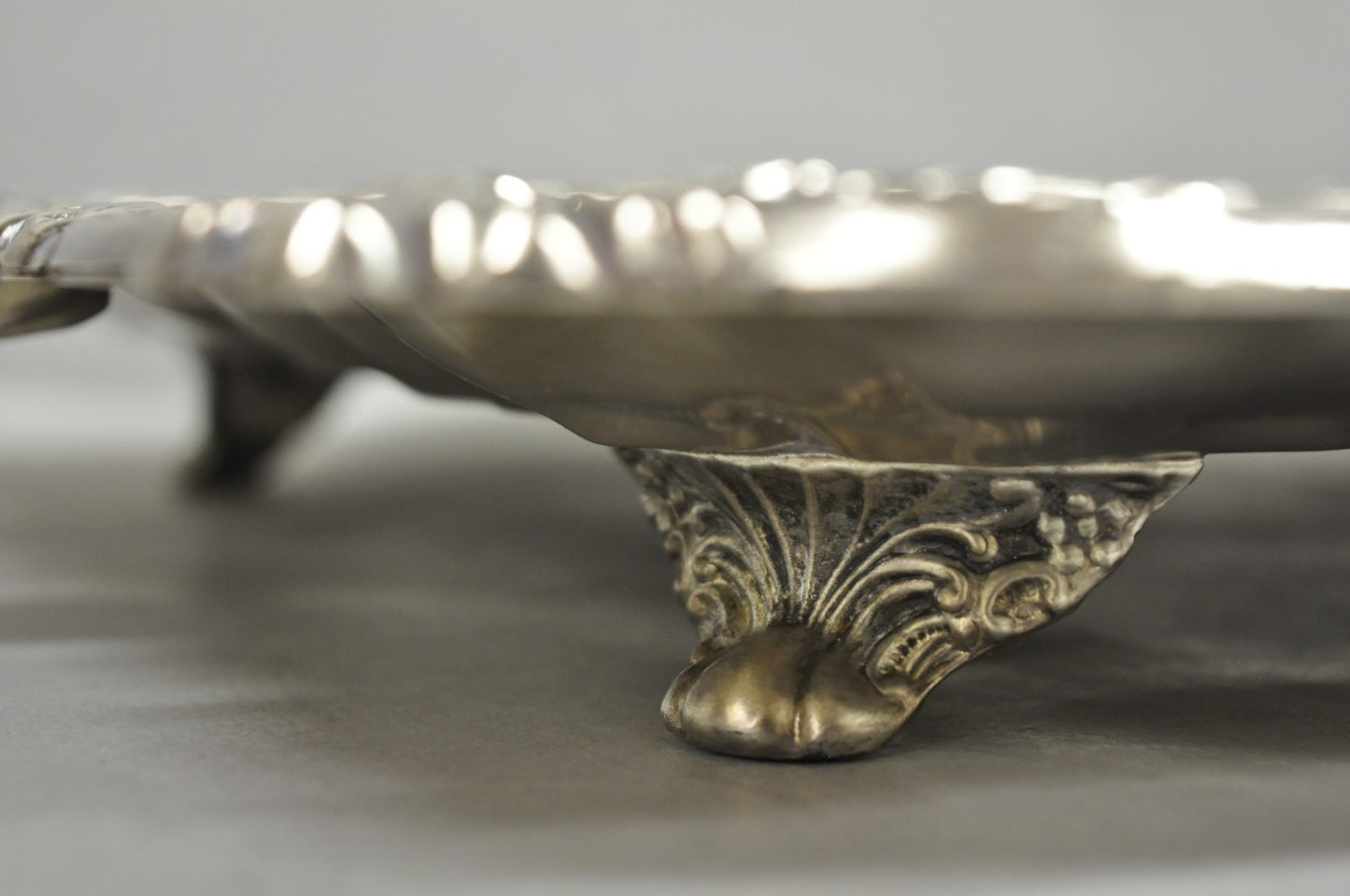Vintage Victorian Silver Plated Rectangular Twin Handle Footed Bar Serving Tray