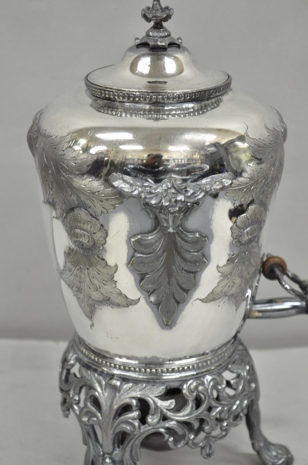 Antique Art Nouveau English Silver Plated Floral Repousse Samovar Coffee Tea Pot
