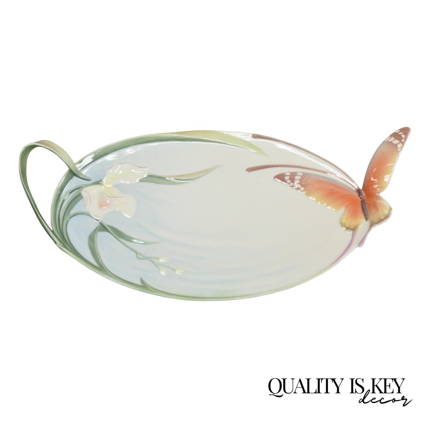 Franz Collection Papillon Butterfly Porcelain Ornamental Platter Handled Tray