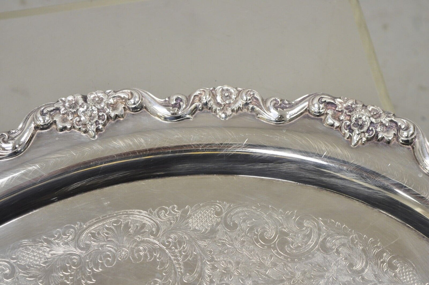 Vintage Poole Silver Co Lancaster Rose 30" Victorian Style Serving Platter Tray