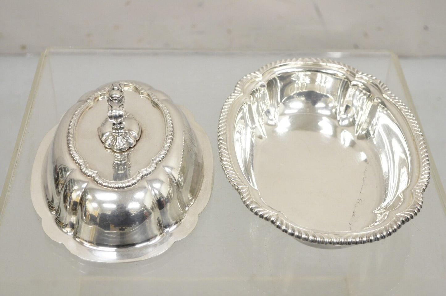 Antique GM Co Victorian Silver Plated Covered Vegetable Dish Serving Platter