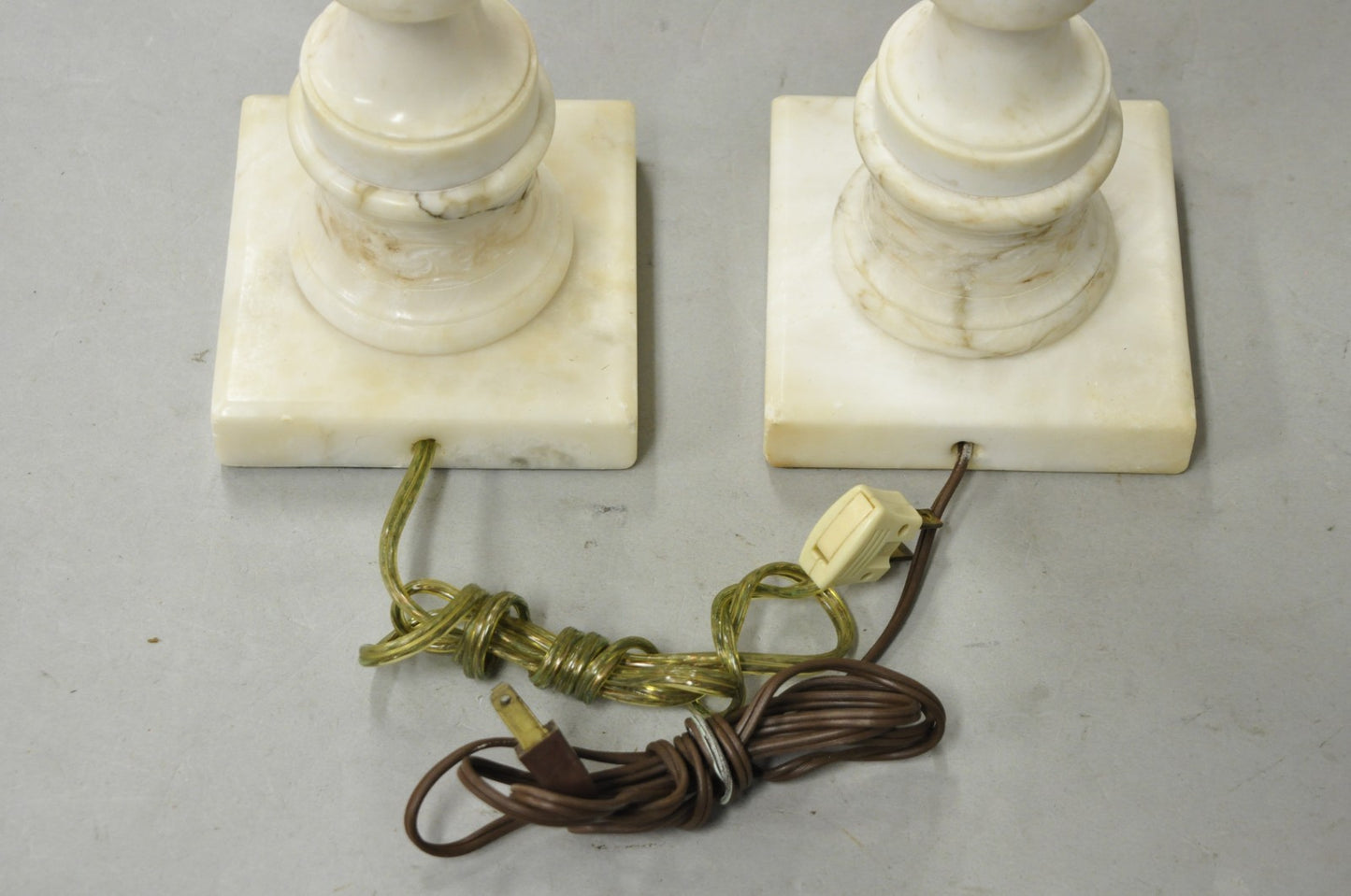 Vintage Italian Neoclassical Style Carved White Marble Urn Table Lamps - a Pair