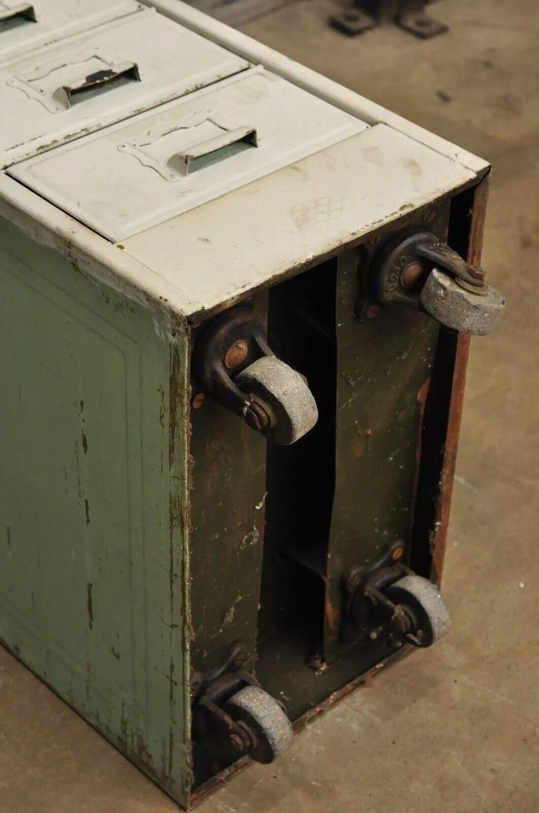 Vintage Industrial Rolling Steel Metal Deep File Cabinet Banker Letter Storage A