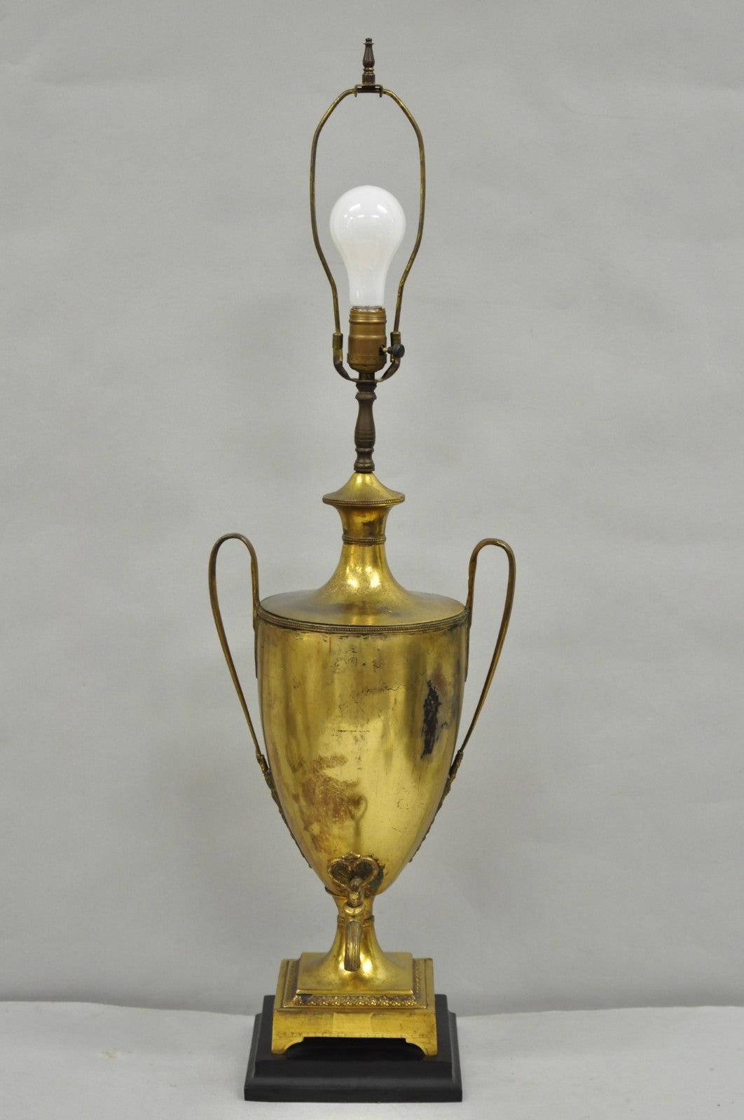 Antique French Empire Neoclassical Patinated Brass Large Samovar Urn Table Lamp