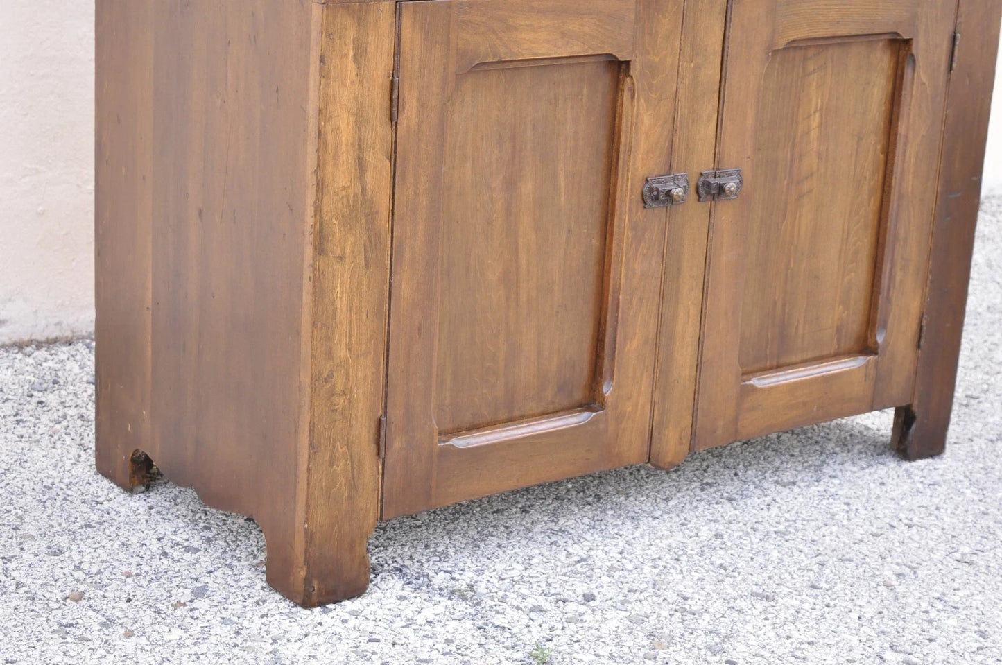 Antique American Colonial Primitive Pine Wood Stepback Drysink Hutch Cupboard