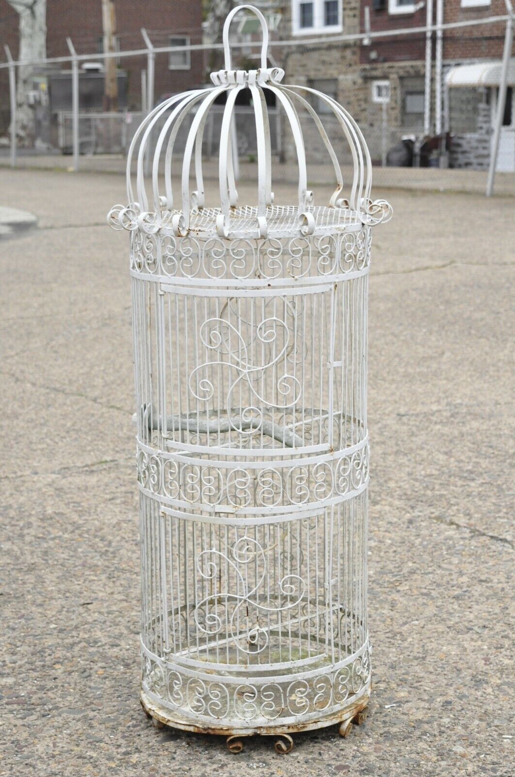 Vintage Wrought Iron Victorian Style Scrolling Wire Metal 58" Garden Birdcage