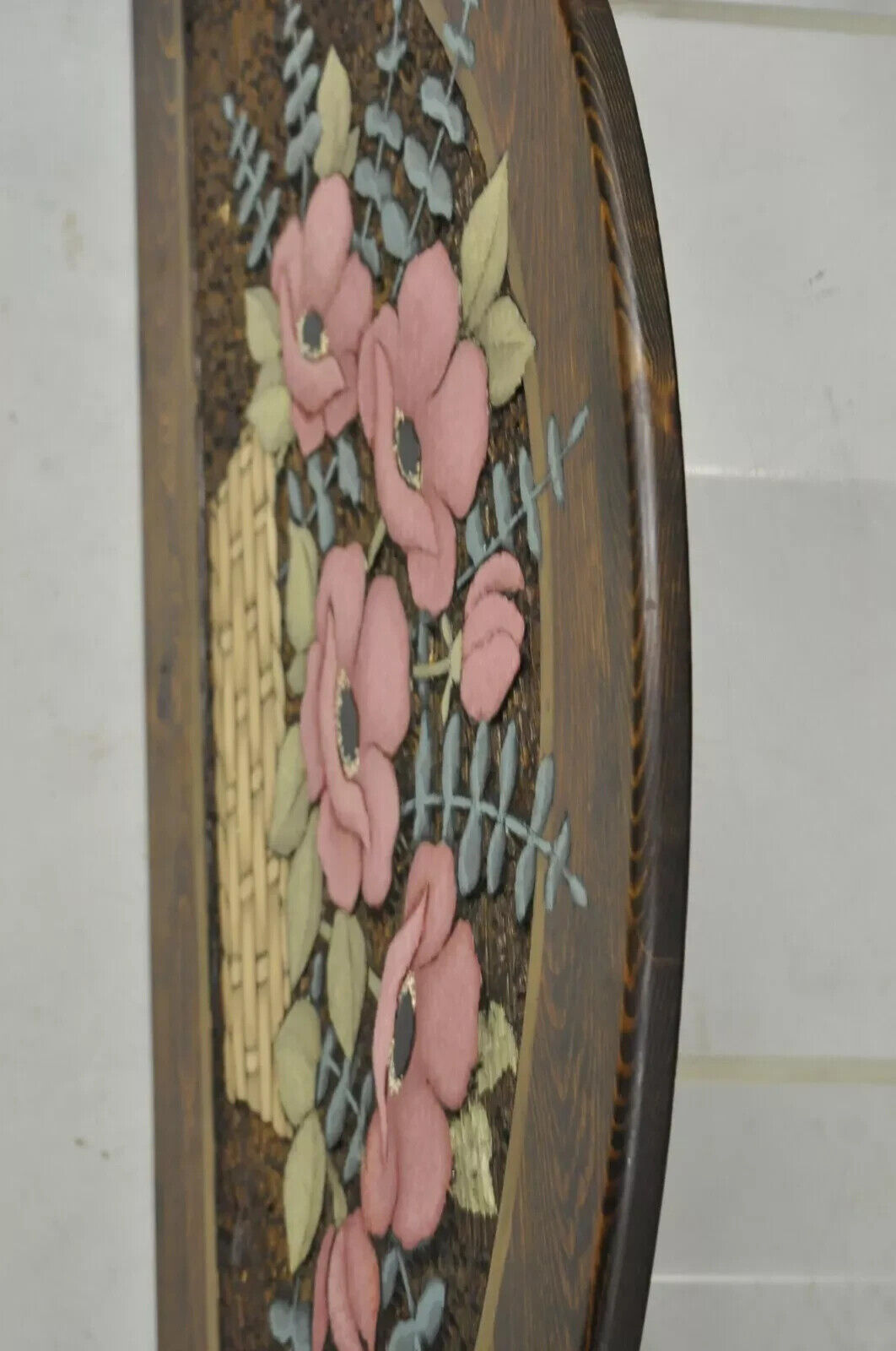 Country French Hand Carved Pine Flower Bouquet Wall Art Panel Plaque - a Pair