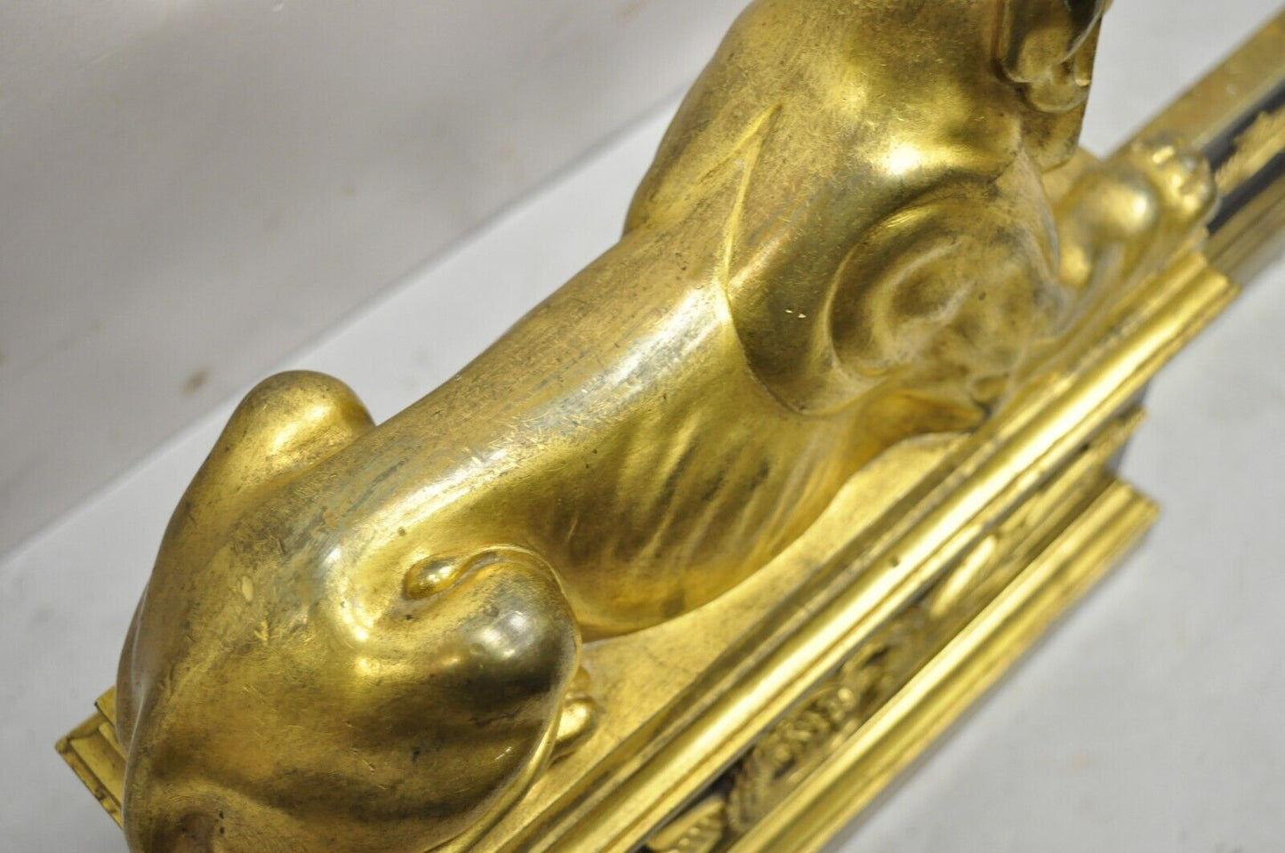 French Empire Neoclassical Bronze Lion Andirons Chenets with Fender - 3 pc set