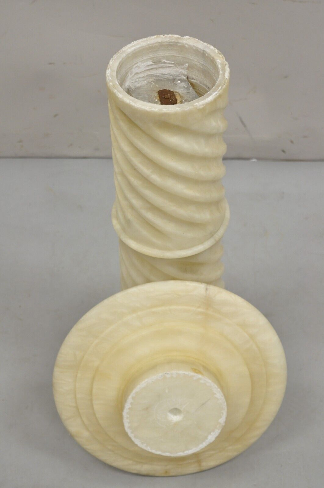 Antique Italian Classical Alabaster Marble Spiral Column 28" Short Pedestal