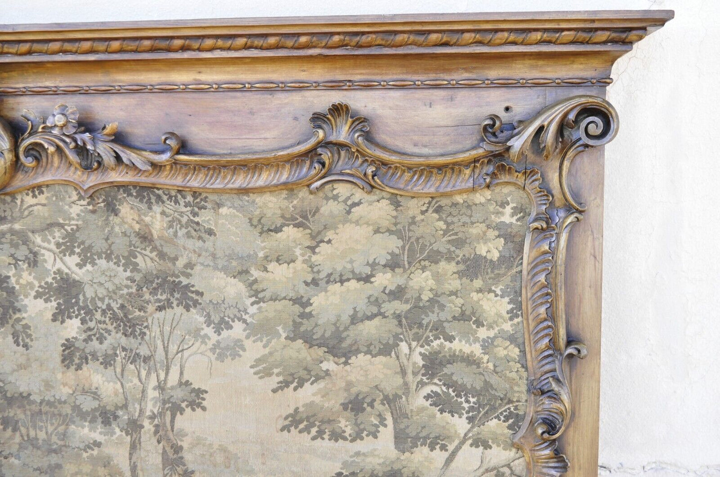 Antique French Louis XV Style Large Overmantle Trumeau Mirror with Tapestry