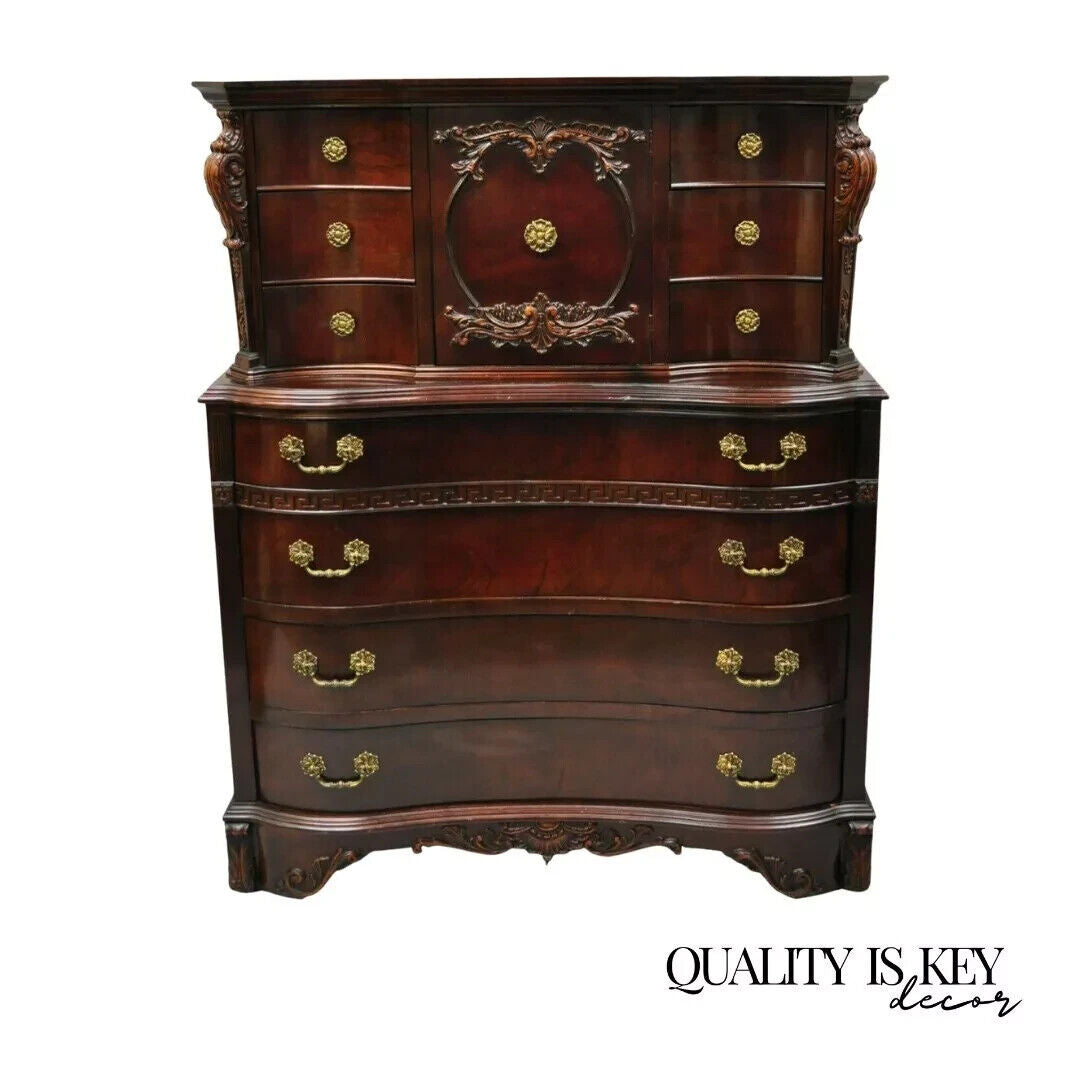 Antique Mahogany Chinese Chippendale Hollywood Regency Highboy Chest Dresser