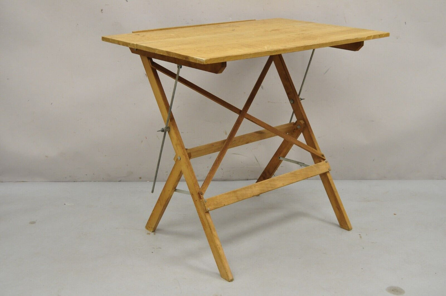 Vintage Anco Bilt Folding Solid Wood Industrial Drafting Table Writing Desk