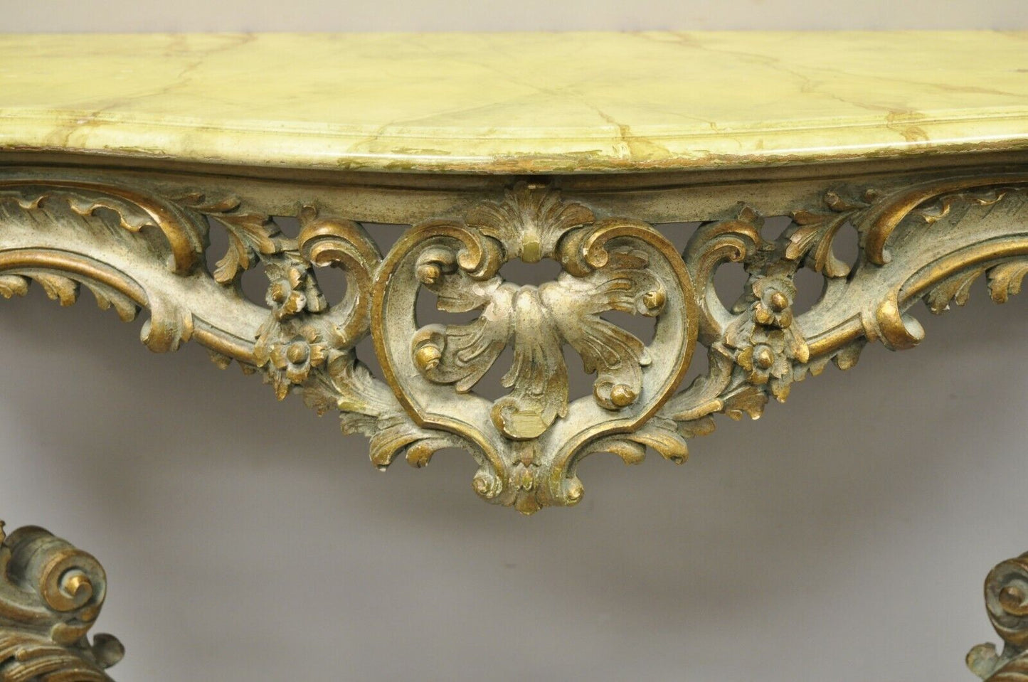 Antique Italian Rococo Carved Giltwood Wall Mount Console Hall Table