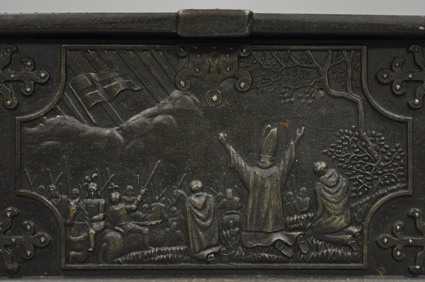 Antique "Iron Art" Denmark Bronze Trinket Jewelry Box Casket "Battle of Estonia"
